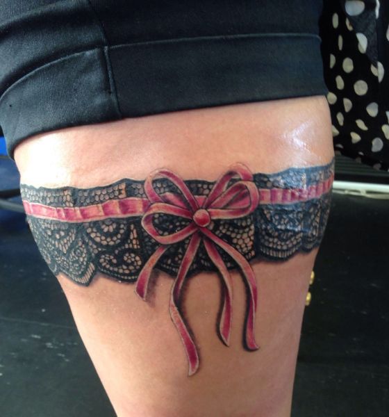 Pink Garter Tattoo