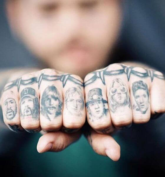 Post Malone's Portraits Tattoos on fingers and knuckles