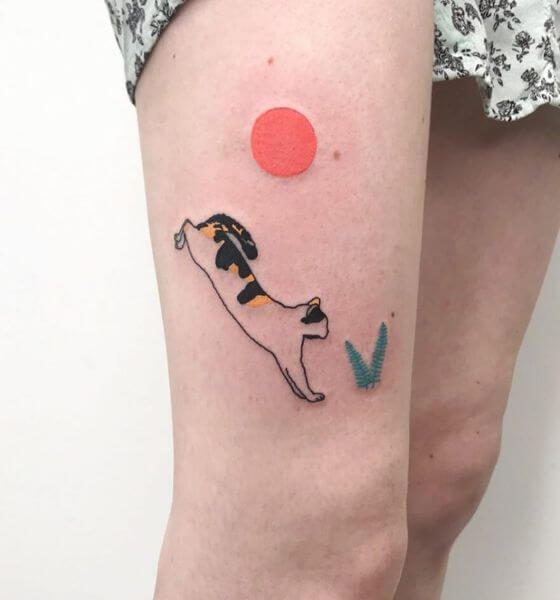 Running Cat Tattoo on Thigh