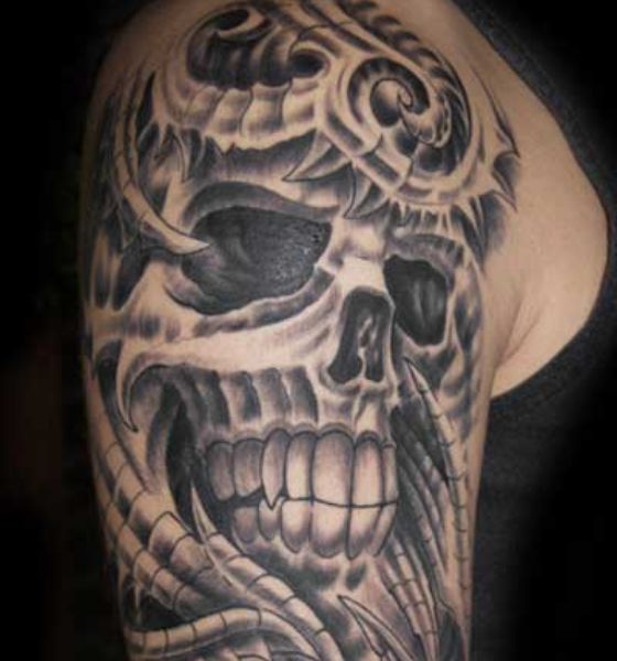Skull Biomechanical Tattoo Design