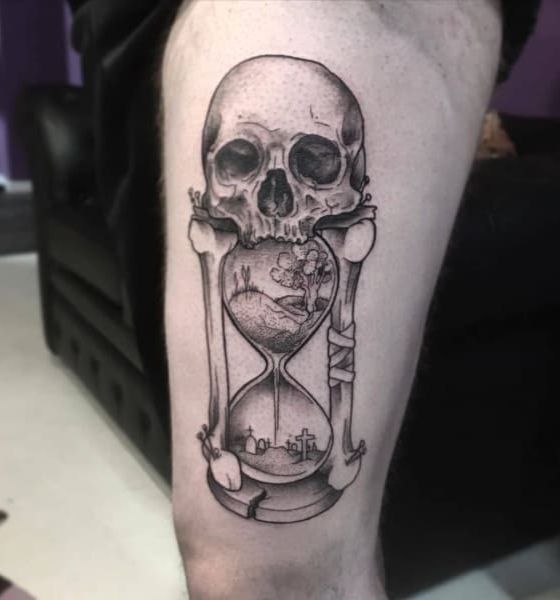 Skull with Hourglass Tattoo