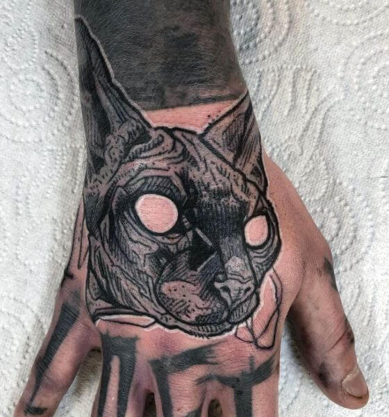 Sphynx Cat Tattoo on Hand