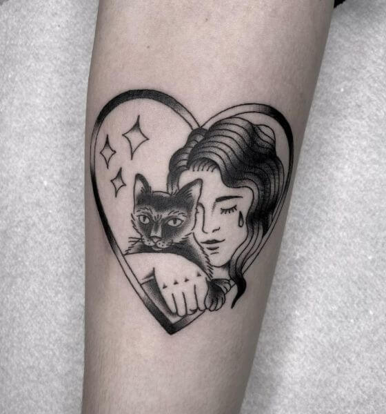 Traditional Black Cat Tattoo Design