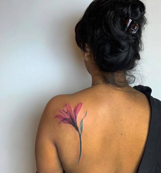 Watercolor Lily Flower Tattoo Design
