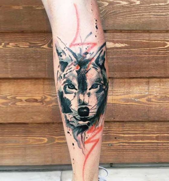 Wolf Tattoo on Calf