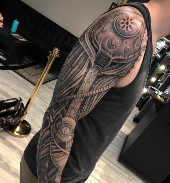 Wrench on Arm Biomechanical Tattoo