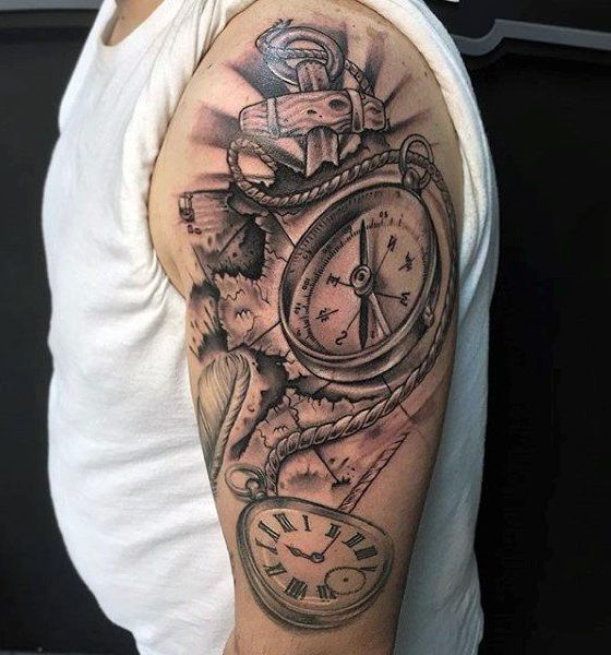 3D Compass Tattoo Design