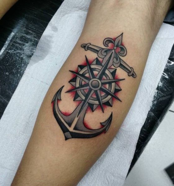 Anchor Compass Tattoo on Arm