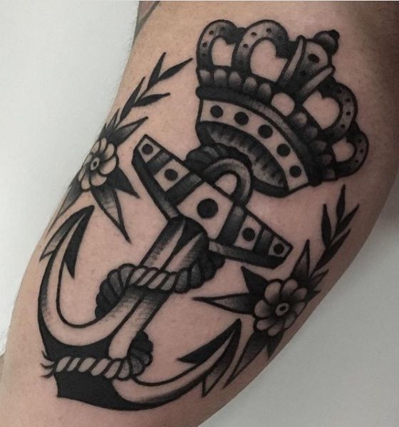 Anchor with Crown Tattoo Design for Men