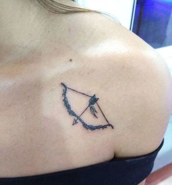 Arrow with a Bow Collarbone Tattoo