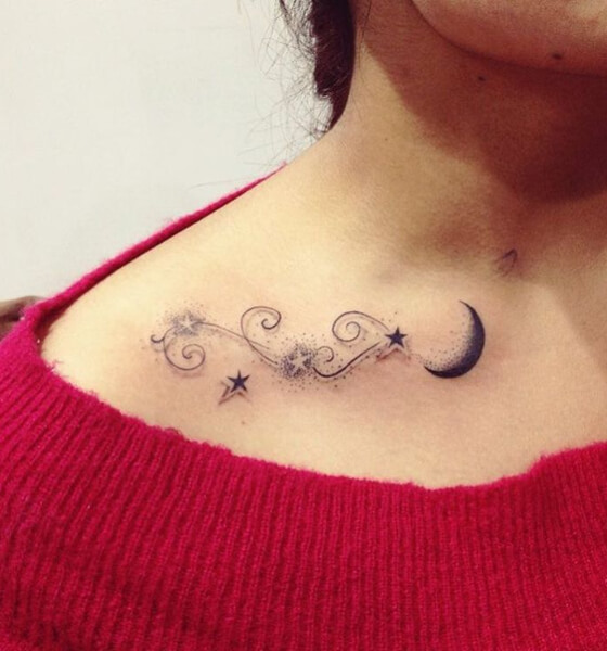 Beautiful Tattoo Design on Collarbone