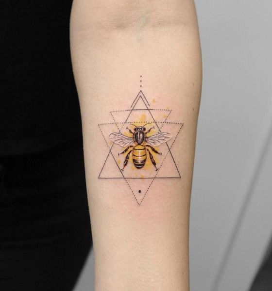 Bee Geometric Tattoo on Arm