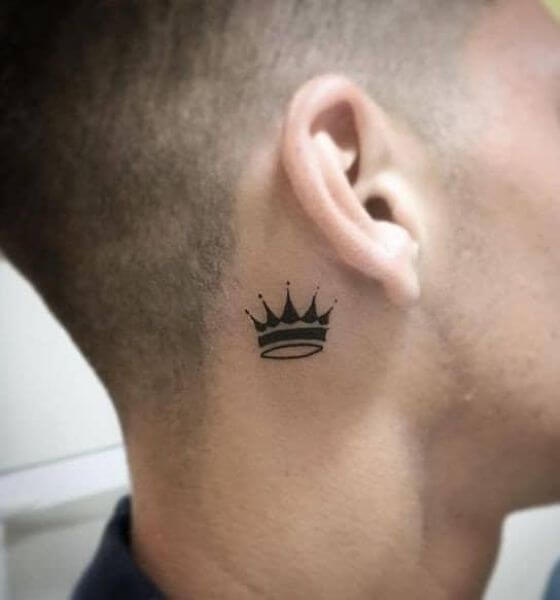 Behind the Ear Simplistic Crown Tattoo