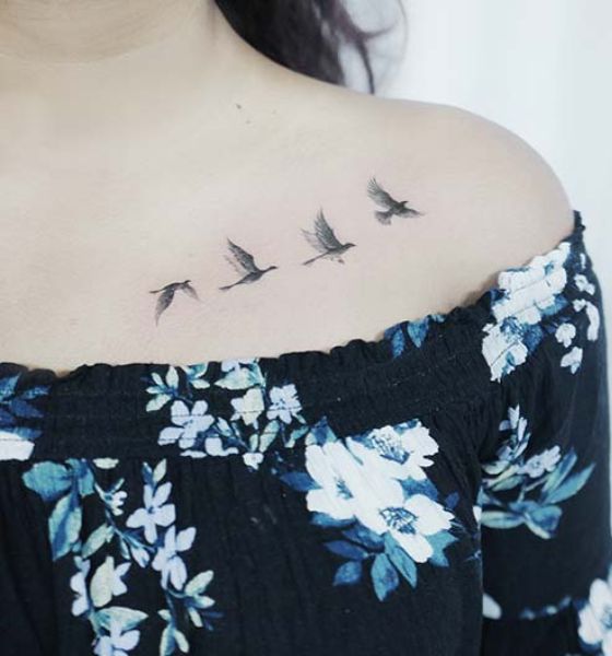 Bird Tattoo on Collarbone