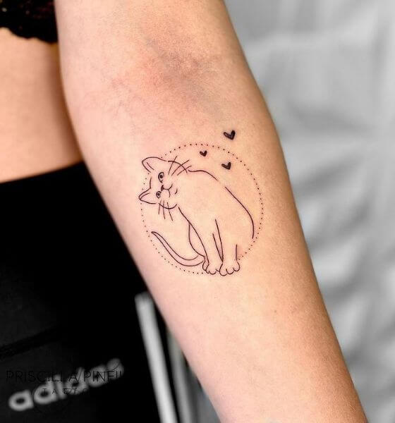 Black Outline Cat Tattoo Design