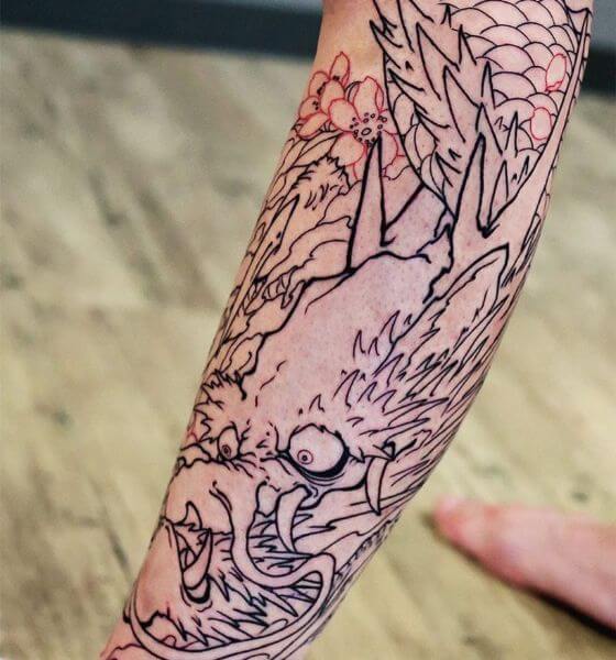 Black Outline Dragon Tattoo