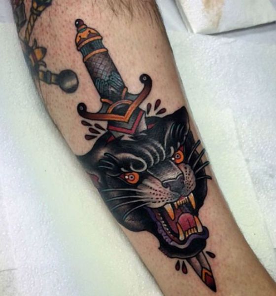 Black Panther Tattoo With Knife