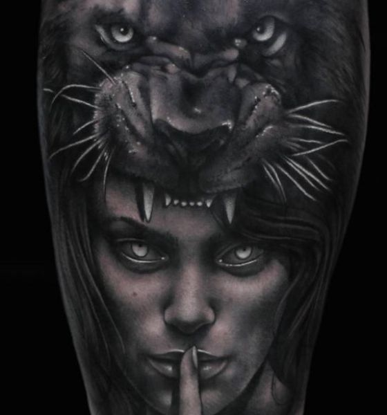 Black Panther and Woman Tattoo Design