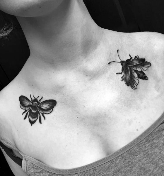 Bumble Bee Collarbone Tattoo Designs