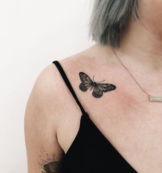 Butterfly Tattoo on Collar Bone