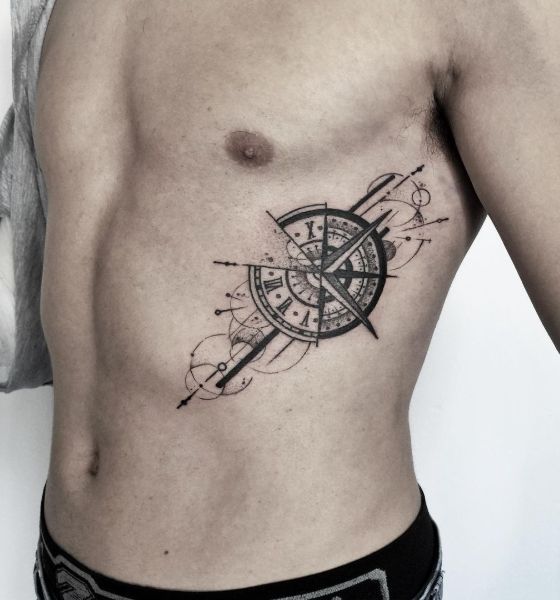 Clock Compass Tattoo on Rib