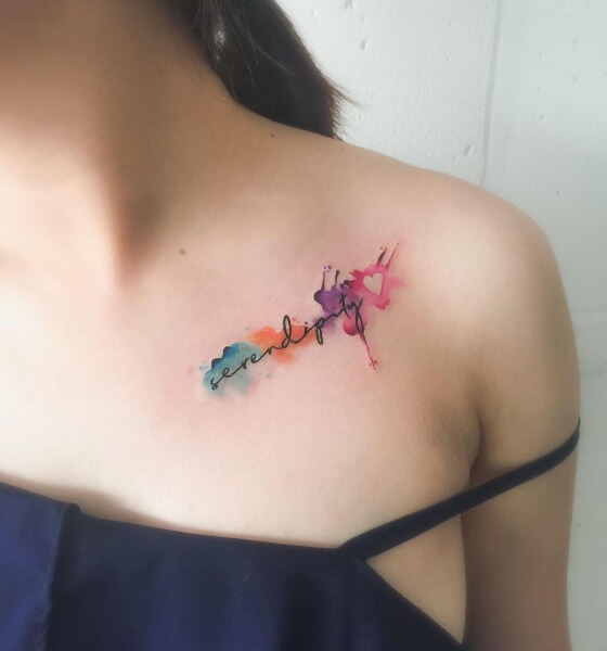 Colorful Collarbone Tattoo for Women