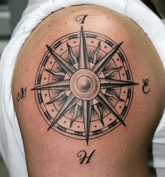 Compass Star Tattoo on Shoulder