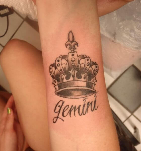 Crown with Name Tattoo Design on Hand