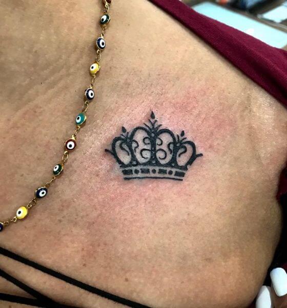 Crown with Ornaments Tattoo on Collarbone
