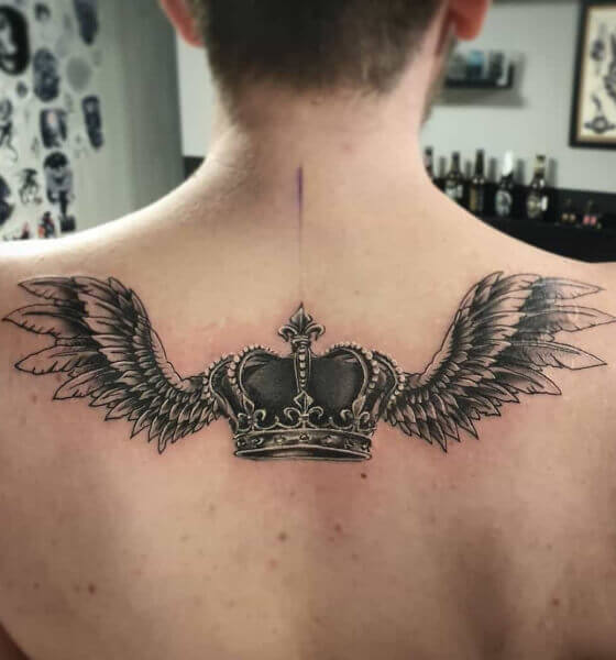 Crown with Wings Tattoo for Men