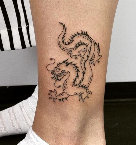 Dragon Outline Tattoo on Ankle