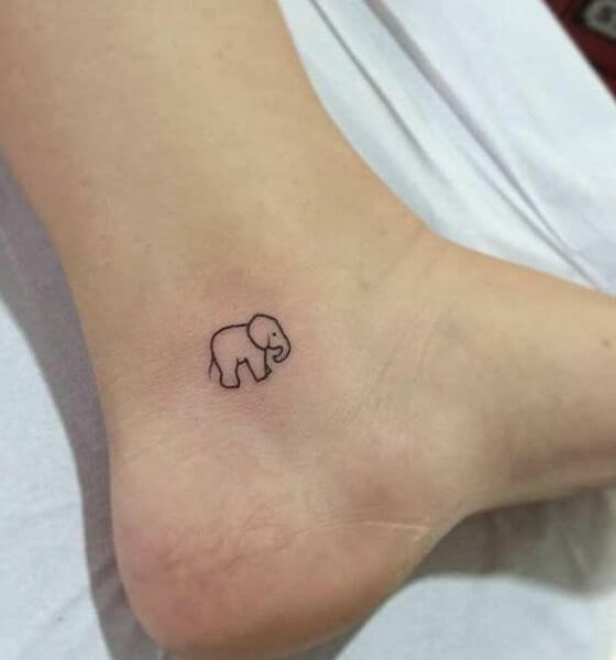 Elephant Outline Tattoo on Ankle