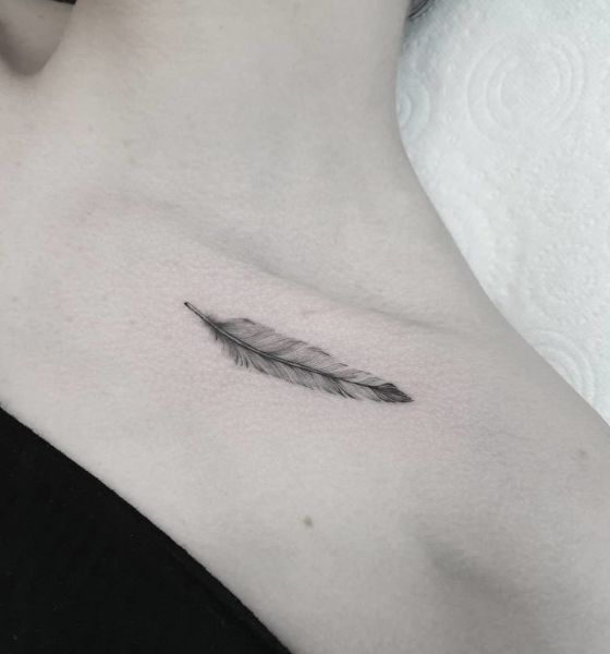 Feather Collarbone Tattoo