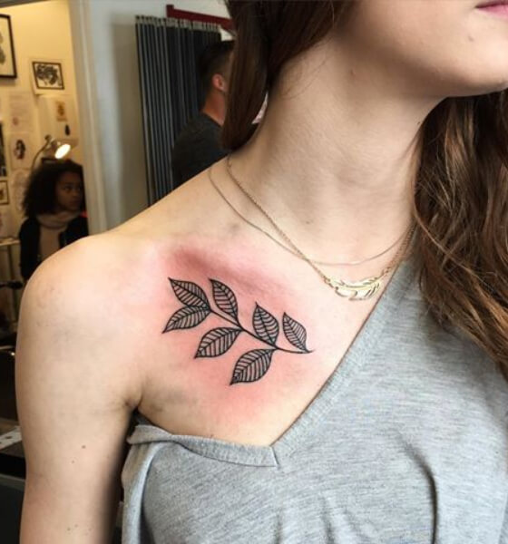 Floral Tattoo Design on Collarbone for Female