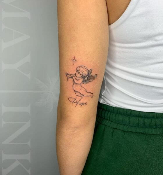 Flying Baby Outline Tattoo