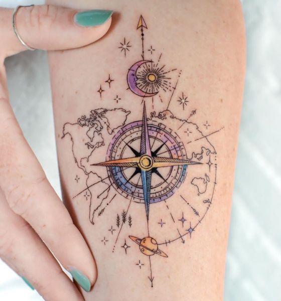 Geometric Compass Tattoo on Forearm