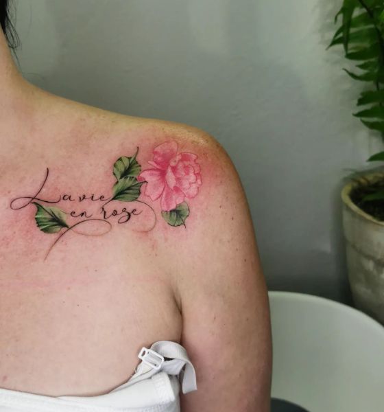 Gorgeous Flower Tattoo Design on Collarbone