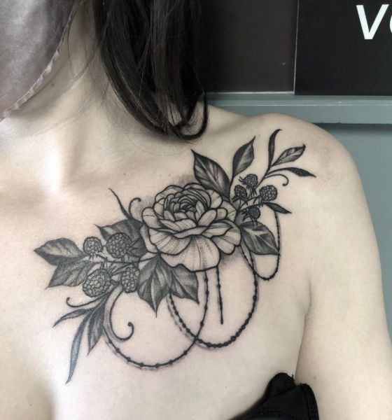 Gorgeous Flower Tattoo on Collarbone