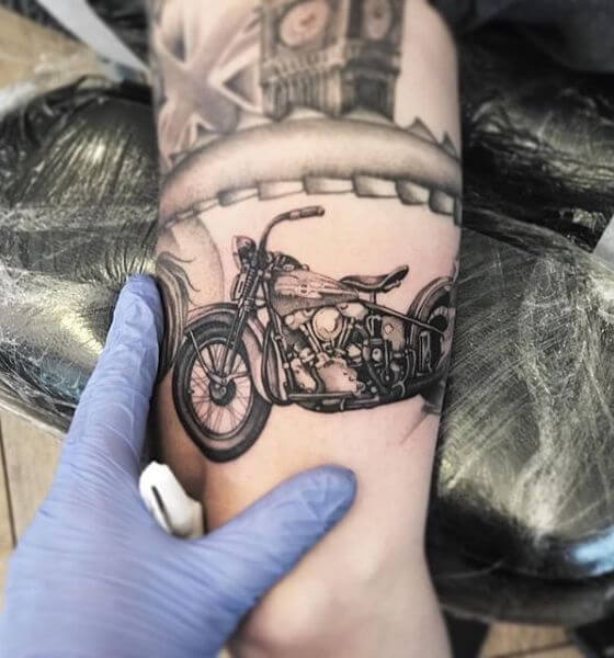 LEO Tattoos  Harley Davidson Lover got this vintage harley done on  forearm Small size for this design but tried my best to get all details   Hope you will LIke it  Facebook