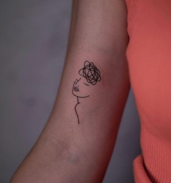 Head Minimalistic Black Outline Tattoo