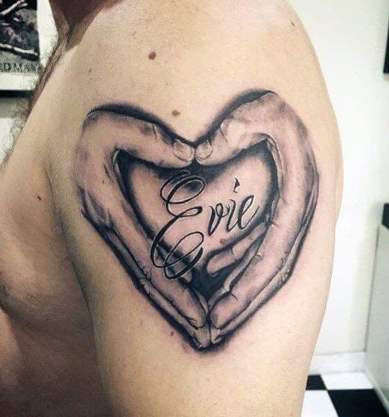 Heart Memorial Tattoo on Shoulder