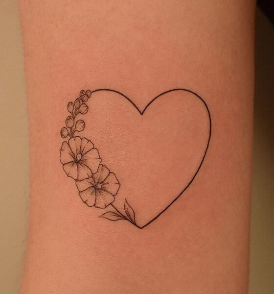 Heart with Flower Outline Tattoo