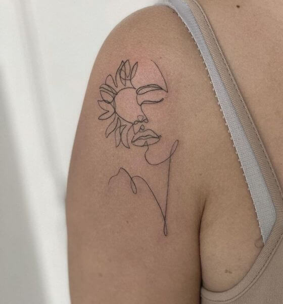 Line Portrait Tattoo on Shoulder