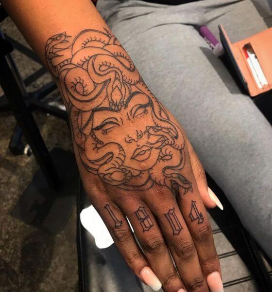 Medusa Outline Tattoo on Hand