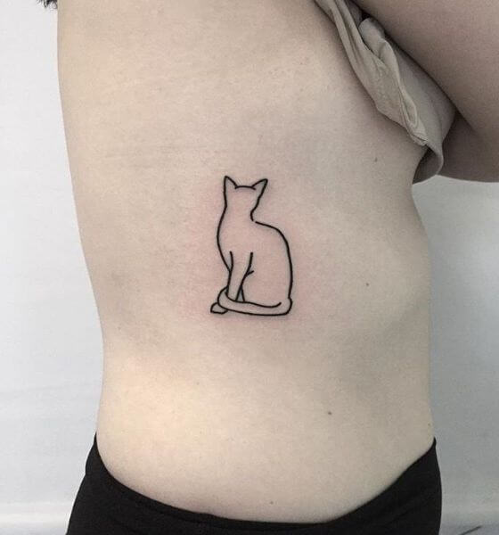 Most Attractive Cat Outline Tattoo Design on RIb