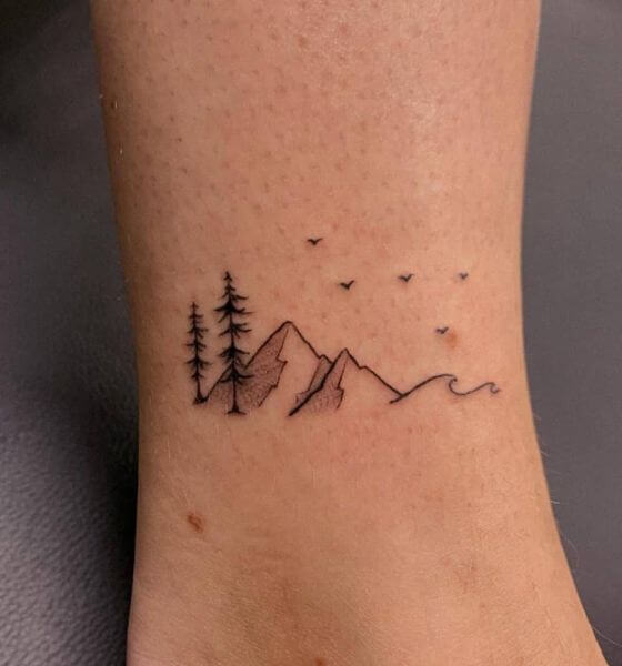 Mountain Outline Tattoo Design on Ankle