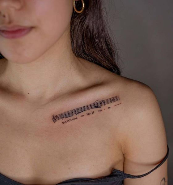 Music Notes Collarbone Tattoo