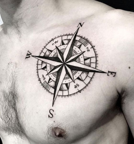 Nautical Compass Tattoo on Chest