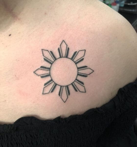 Outline Geometric Sun Tattoo Design