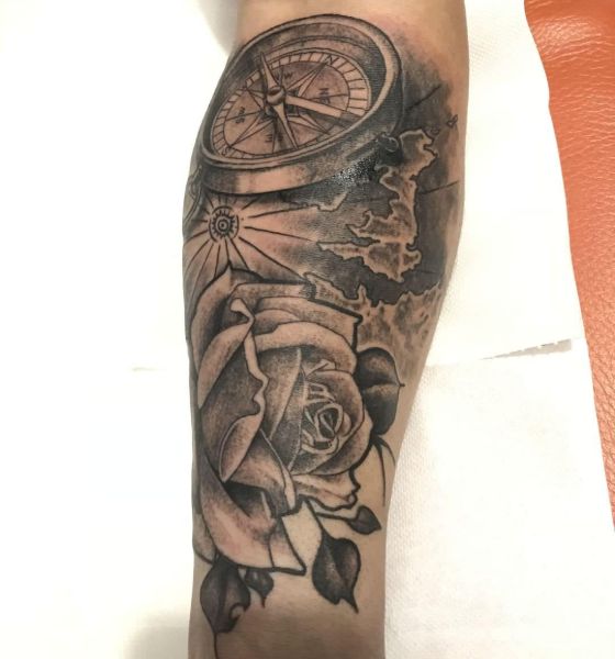 Rose Compass Tattoo